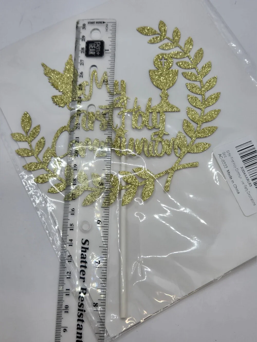 My First Holy Communion Cake Topper Gold Glitter Dove Chalice Religious Party